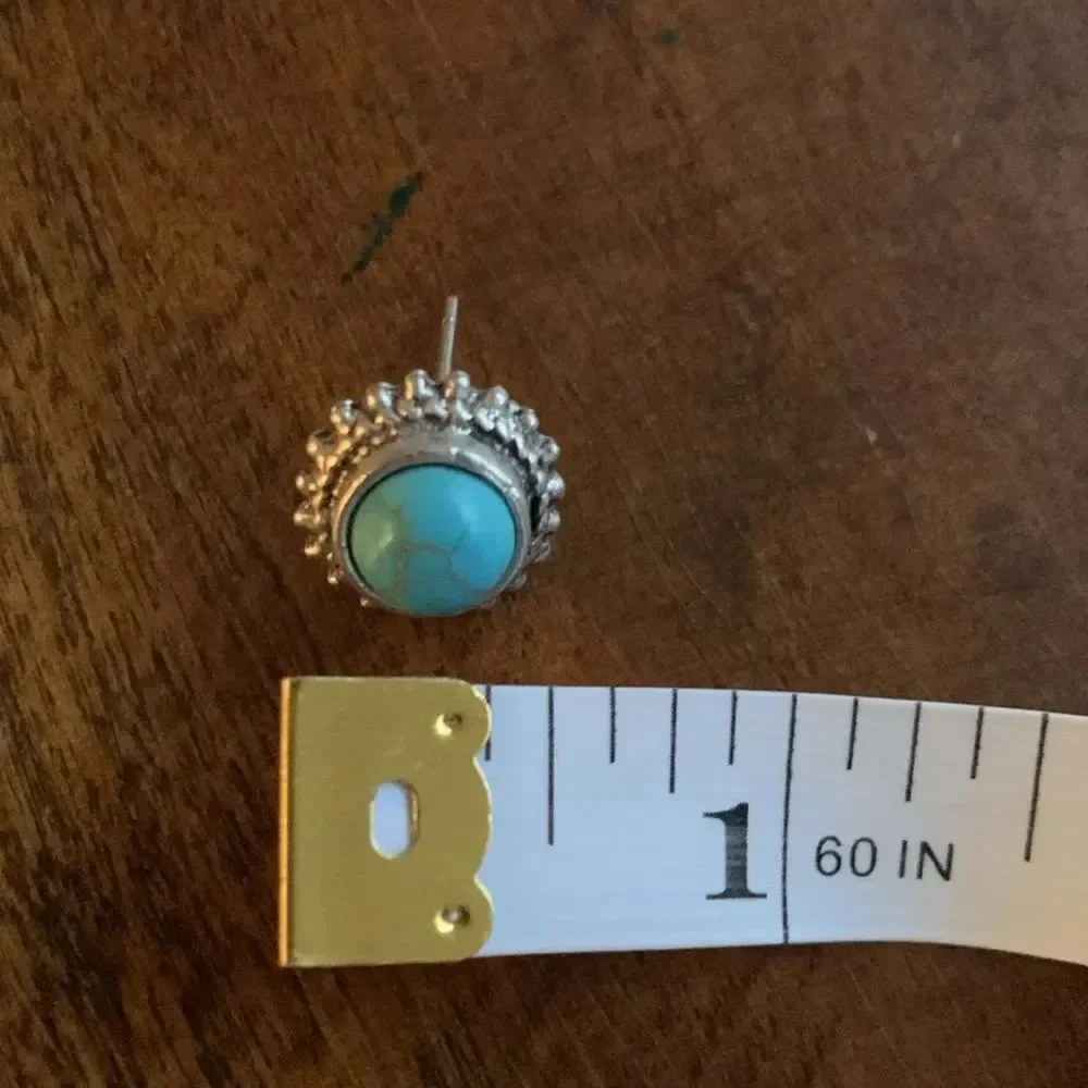Men’s Western Turquoise Stud Earrings Southwest Indian Style Boho Ethnic Tribal